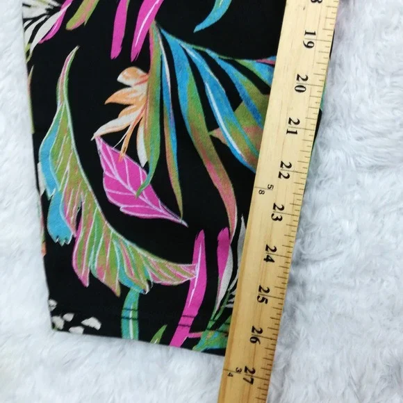Terra & Sky Womens Pants Skinny Legging Crop Black‎ Tropical Pull On Plus 3X 24W - Picture 5 of 9